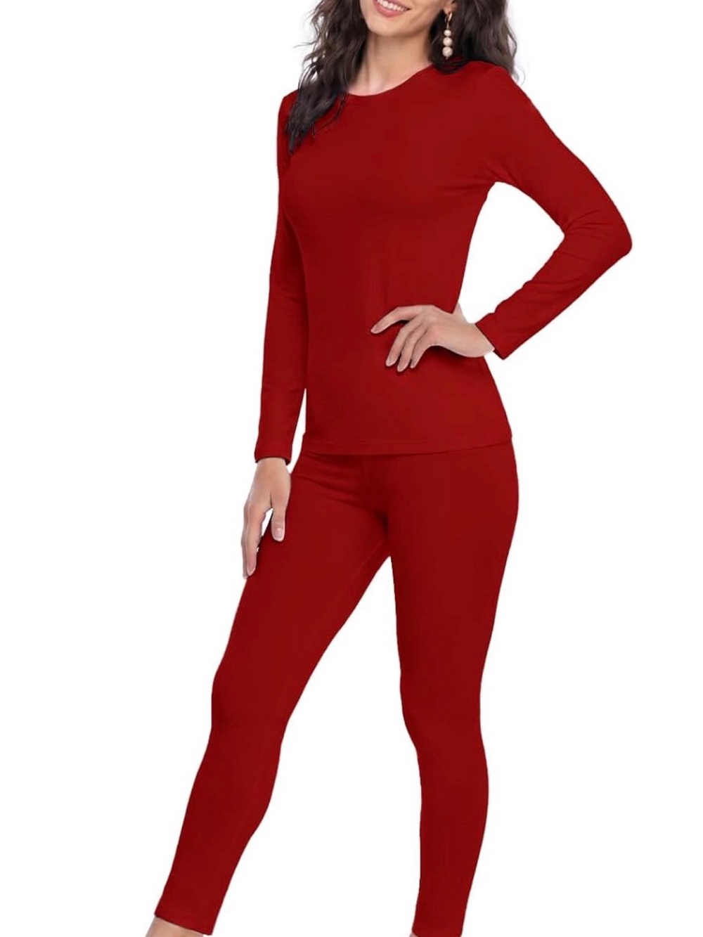 Weerti Women's Red Long-Sleeve Thermal Top and Legging Set Sz Small